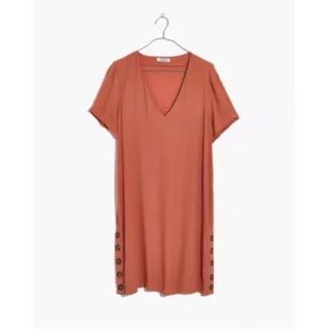 Madwell casual Side-Button v neck Easy Dress Peach/ muted coral